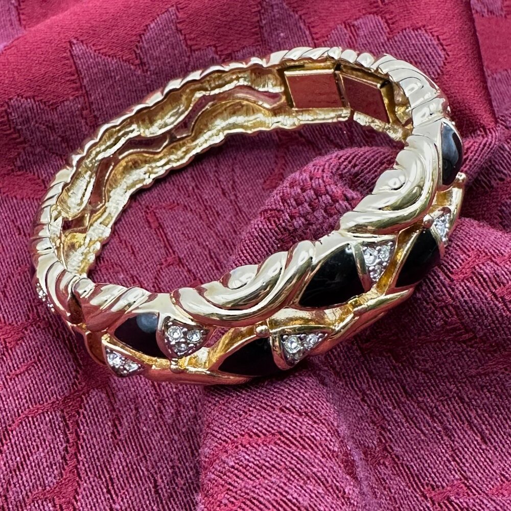Vintage Saks Fifth Avenue Gold-Tone and Black Enamel and Quartz Bracelet - Picture 12 of 12